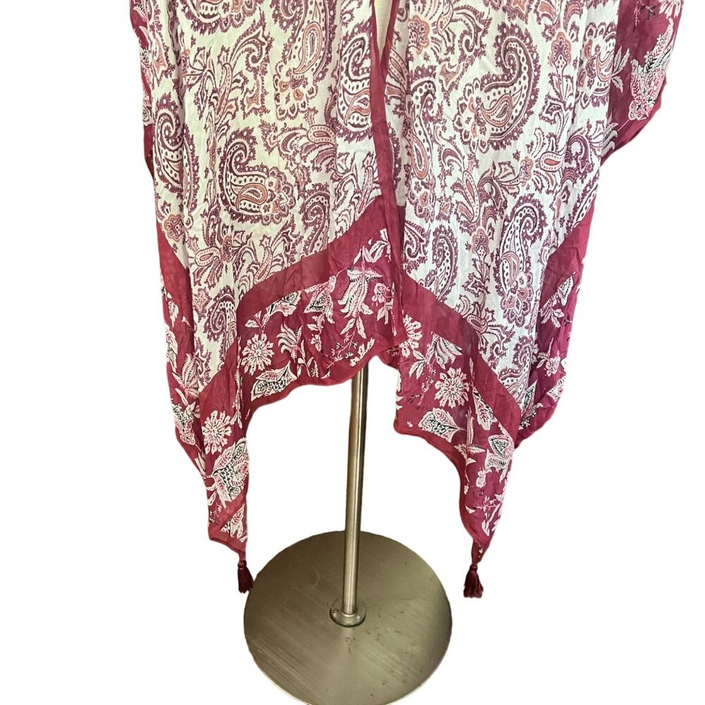 Rebecca Minkoff O/S NEW Pretty Paisley Ruana in Cherry Multicolor Cover Up Scarf - Picture 4 of 14